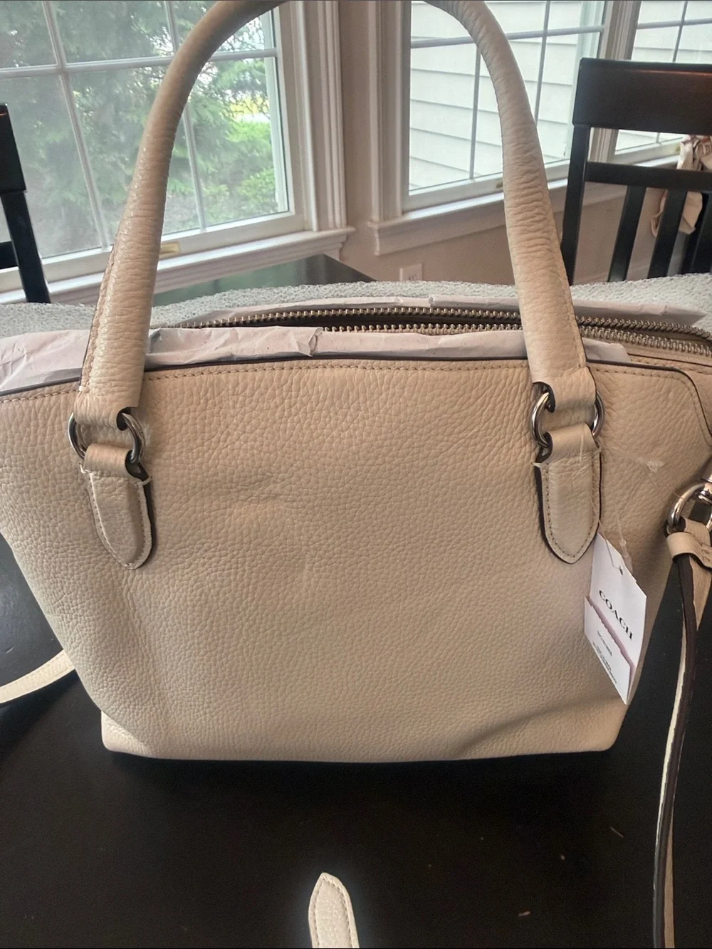 NWT Coach Pebbled Leather Shoulder Bag in Chalk